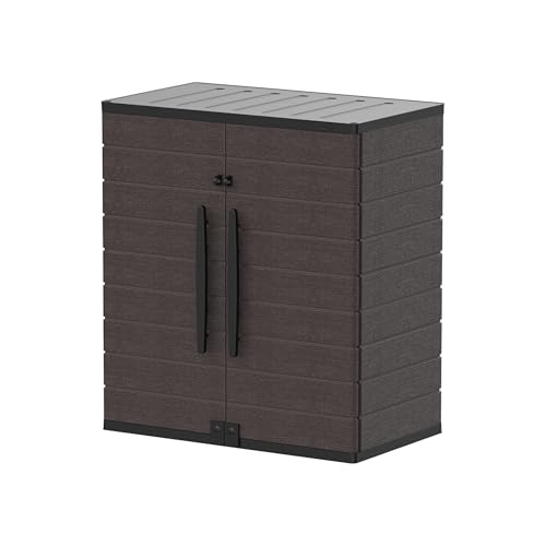 Duramax Cedargrain Schrank kurz aus Kunststoff, 2-türiger Schrank mit 2 Regalen, Gartenschrank, abschließbarer Außenschrank, wasserfester Kurzschrank, Aufbewahrungsbox für den Garten, Braun von Duramax