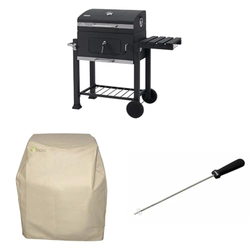 Grillwagen "Toronto Click" + Universal Abdeckhaube für Grillwagen klein, beige + Brenner-Reinigungsbürste von tepro