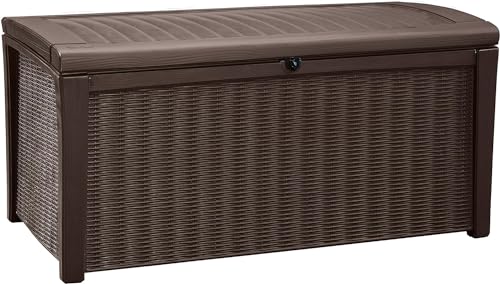 Keter Kissenbox Borneo, Braun, 416L Fassungsvermögen, Außenmaße: 130x70x63cm, Auflagenbox wasserdicht und wetterfest, für Outdoor geeignet, Keterbox von Keter
