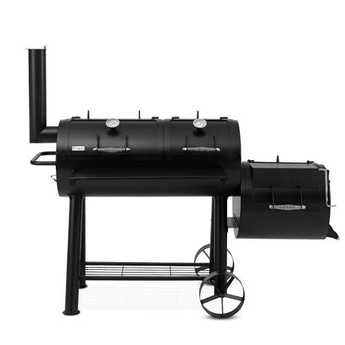 tepro Smoker Indianapolis (Massiver Holzkohle-Grillwagen mit Rollen) zum Smoken, Räuchern, BBQ, Grillen, 1 Neben- und 2 Hauptkammern mit Belüftungsregler und Kamin, 2 Thermometer, Maße ca. 184 x 88 x 153 cm von tepro