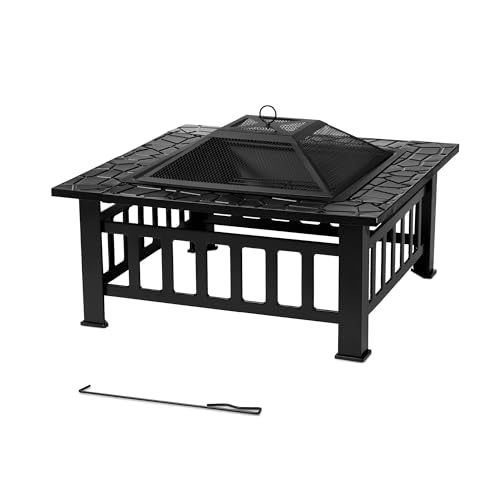 tepro Feuerstelle Glenview, umrandete Feuerschale für den Garten, mit Schürhaken, Maße ca. 81 x 81 x 50 cm, Schwarz von tepro