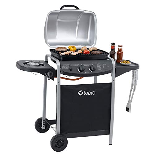 tepro Gasgrill Fremont – 1 Doppelbrenner + Seitenbrenner, 7 kW Gesamtleistung, Rost-in-Rost-System, Grillrost 45x34 cm, Piezo-Zündung, klappbare Ablage, inkl. Regler & Schlauch – 112x52x96,5 cm von tepro