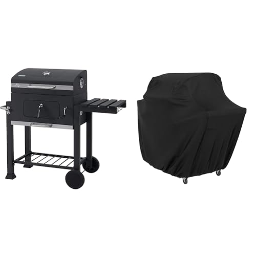 tepro Grillwagen Toronto Click Holzkohlegrill, Anthrazit/Edelstahl & Amazon Basics - Gasgrill-Abdeckung - Klein, Schwarz von tepro