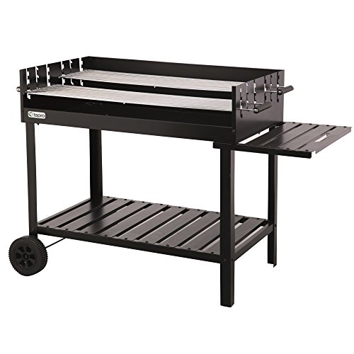 tepro Holzkohlegrill Grillwagen Atlanta, Outdoor BBQ mit Rädern, Höhenverstellbar ca. 77 - 88 cm, Grillfläche: ca. 98 x 56 cm, Maße ca. 135,5 x 63 x 91,2 cm, Schwarz von tepro