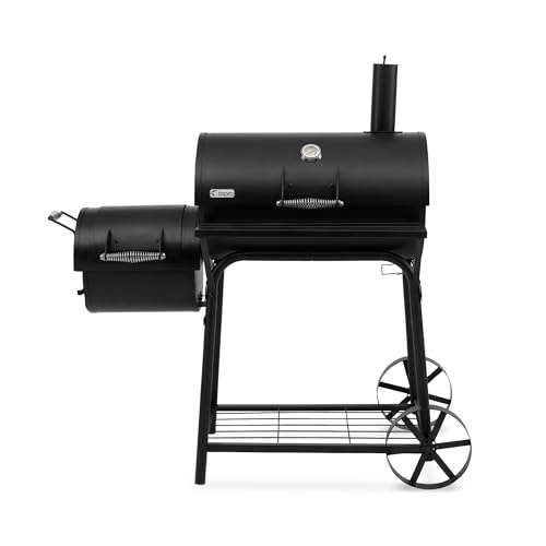 tepro Smoker Biloxi (Holzkohle-Grillwagen mit Rollen) zum Räuchern, BBQ, Grillen, Neben- und Hauptkammer mit Belüftungsregler und Kamin, Thermometer, Maße ca. 126 x 63,5 x 126 cm von tepro