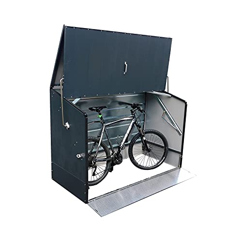 Trimetals Fahrradbox aus Stahl mit klappbarer Einfahrtsrampe & Deckelöffnung – abschließbarer Fahrradschuppen für bis zu 3 Fahrräder – wetterfest & robust – ca. 196 x 89 x 133 cm von tepro