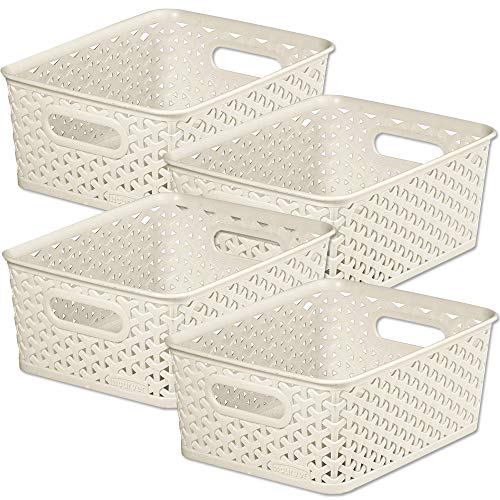teprovo TE-Trend 4 Stück Aufbewahrungsbox geflochten Storage Box fürs Bad Küche Büro oder dem Kinderzimmer Aufbewahrungskorb 4L Beige von teprovo