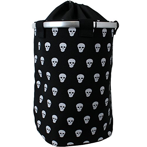 teprovo Wäschekorb Wäschesammler Wäschesack Schmutzwäsche Korb Motiv Skull 60 L Kleideraufbewahrung Leinenoptik Canvas Deckel Zugband schwarz von teprovo