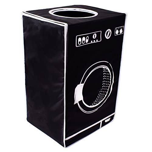 teprovo Wäschekorb faltbar bunter Wäschesammler mit Deckel Wäschesortierer Laundry Baskets Wäschebox Wäschetonne in Waschmaschinen Design 50L Schwarz von teprovo
