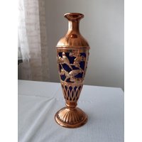 Jugendstil-Käfigvase Aus Kobaltglas Mit Einem Schönen Papageienmuster von teresaromanoemporium