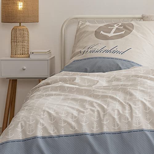 Anker Bettwäsche (2 - teilig 155x220) Küstenkind Bettwäsche-Set 80x80 + 155x220 cm in Übergröße von termana