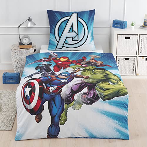 Marvel Avengers Bettwäsche Bettbezug 135x200 80x80 Baumwolle · Kinderbettwäsche Teenager-Bettwäsche Hulk, Captain America · Fanartikel von termana