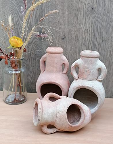 B-Ware ! Aktion !! 3 kleine rustikal handgefertigte offene Amphoren mit je 2 Henkel mit kleinen Fehlern echt Terracotta Terrakotta Garten Deko Blumentopf Pflanzamphore von terracotta-toepfe-de