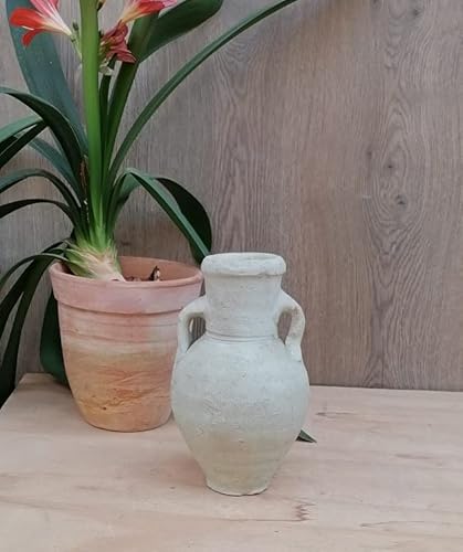 B-Ware ! Amphore ca. 23 cm hoch aus weissgrauem Terracotta Terrakotta Aquarium Terrarium Vase Krug Mediterran Garten Deko von terracotta-toepfe-de