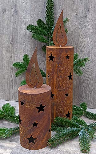 2er Set Windlicht Kerze 35 + 50 cm aus Metall Edelrost Rost Weihnachten Deko Weihnachtsbaum von terracotta-toepfe-de