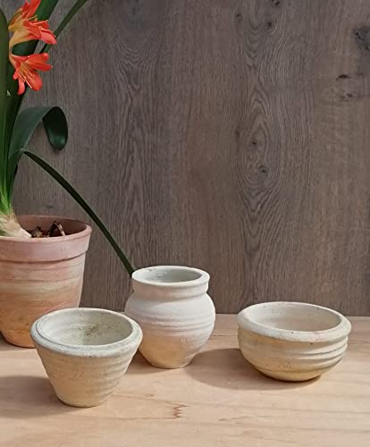 3 -er Set Rustikale Blumentöpfe Durchmesser 15cm,14 cm und 11cm aus Terracotta Garten Balkon Terrasse Mediterran Landhaus Vintage von terracotta-toepfe-de