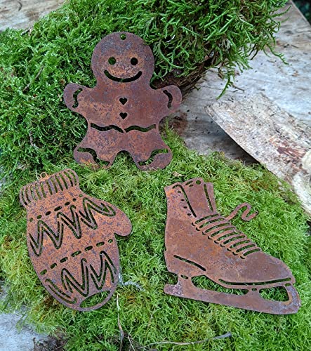 terracotta-toepfe-de 3er Set Schlittschuh-Lebkuchenmann-Handschuh ca.10 cm, aus Metall in Edelrost zum Hängen oder Legen Deko Rost Sport Winter Weihnachten Advent von terracotta-toepfe-de