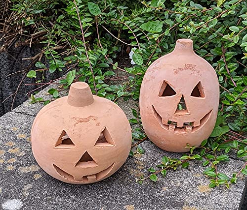 Aktion !! 2. Wahl !! 2er Set Halloween - Kürbis 16 cm und 20 cm hoch aus Terracotta Terrakotta, Deko Herbst Erntedankfest Garten Gemüse Figur Halloween Landhaus von terracotta-toepfe-de