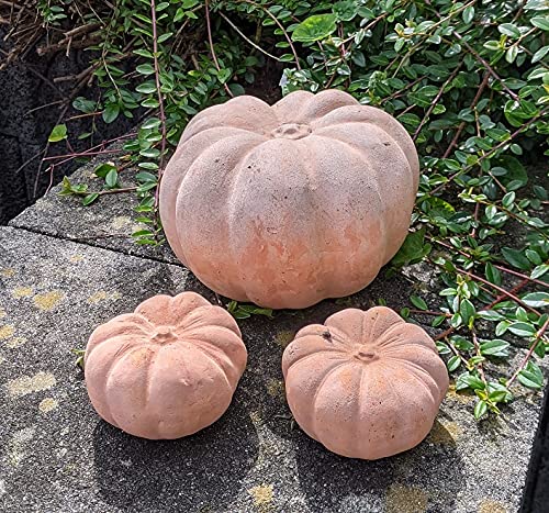 2. Wahl !! Kürbisse 3er Set aus Terracotta Terrakotta, 1 x groß 14 cm hoch, 2 x klein 7 cm hoch Deko Halloween Garten Obst Figur Landhaus Herbst Erntedankfest von terracotta-toepfe-de