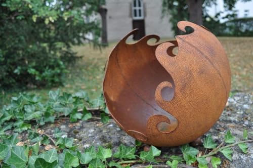 Ausverkauf !! Feuerkugel ca. 30 cm Durchmesser mit Standring aus Metall in Edelrost Garten Deko Industriestyle von terracotta-toepfe-de