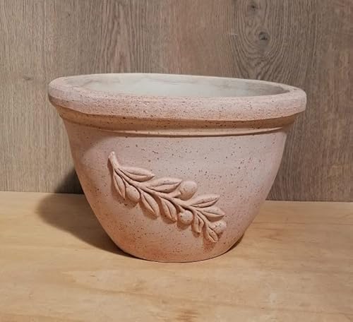 Italienischer winterfester Blumentopf mit Olivenranke 28 cm Außendurchmesser, echt Terracotta Terrakotta Garten Deko Blumenkübel Pflanztopf von terracotta-toepfe-de