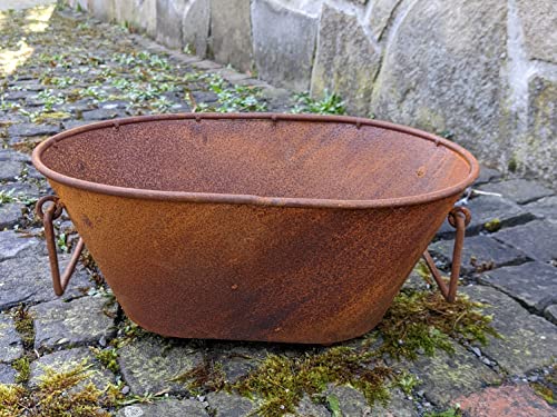 Pflanzwanne / Pflanztrog mit 2 Henkeln ca. 34 cm breit aus Metall Edelrost Rost Garten Pflanzgefäß Blumentopf Landhaus Shabby chic Vintage Pflanztrog Pflanzkübel von terracotta-toepfe-de