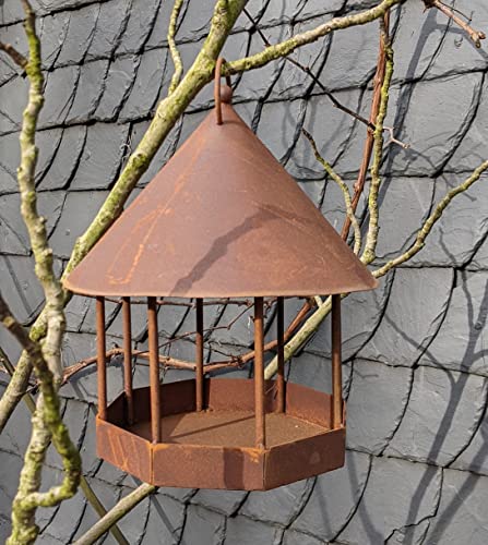 terracotta-toepfe-de Vogelhaus 30 cm hoch mit Haken zum Aufhängen aus Metall in Edelrost Garten Futterhaus Sommer Vögel Balkon Deko von terracotta-toepfe-de