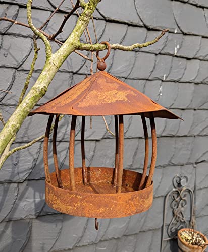 Vogelhaus ca. 25 cm hoch mit Ring zum Aufhängen aus Metall in Edelrost Garten Futterhaus Sommer Vögel Balkon Deko von terracotta-toepfe-de