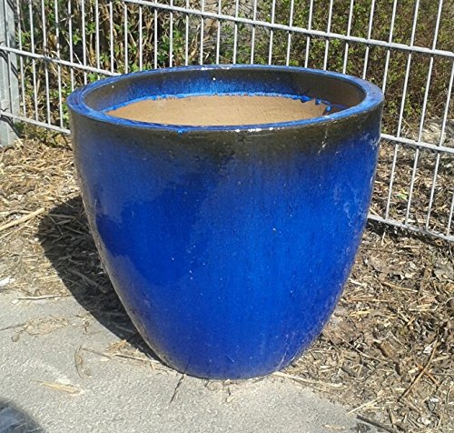 terracotta-toepfe-de B-Ware !! Robuster Blumentopf ca.30 cm Durchmessser, blau glasierte Keramik Steingut Garten Deko Blumenkübel Pflanztopf von terracotta-toepfe-de
