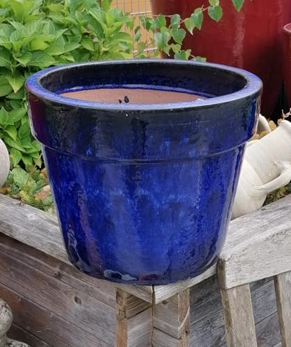 terracotta-toepfe-de B-Ware !! Winterfester Blumentopf blau glasiert 21 cm Durchmesser aus Steinzeug Deko Garten Pflanztopf winterhart frostfest von terracotta-toepfe-de