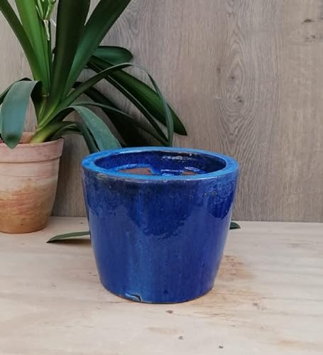 terracotta-toepfe-de Blumentopf blau glasiert 23 cm Durchmesser aus Steinzeug Deko Garten Winterfest von terracotta-toepfe-de