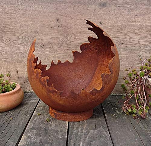 terracotta-toepfe-de Deko / Feuerkugel / Pflanzkugel 20 cm aus Metall -hergestellt in der EU- Edelrost Rost mit Standring Windlicht Garten Pflanzgefäß Blumentopf von Guoml