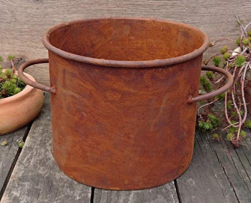 terracotta-toepfe-de Deko Topf ca. 20 cm hoch bepflanzbar aus Metall Edelrost Rost Garten Pflanzgefäß Blumentopf Landhaus Shabby chic Vintage Pflanzgefäß von terracotta-toepfe-de