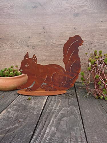 terracotta-toepfe-de Eichhörnchen aus Metall in Edelrost Rost Deko Wald Herbst Sommer Figur Tiere von terracotta-toepfe-de