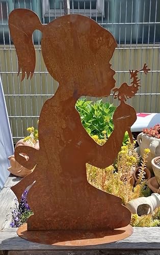 terracotta-toepfe-de NEU !! Mädchen mit Pusteblume 42cm x71cm aus Metall in Edelrostoptik Garten Deko Fensterschmuck Vintage von terracotta-toepfe-de