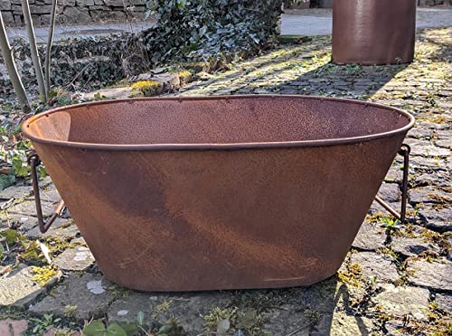 terracotta-toepfe-de Pflanzwanne / Pflanztrog mit 2 Henkeln ca. 51 cm breit aus Metall Edelrost Rost Garten Pflanzgefäß Blumentopf Landhaus Shabby chic Vintage Pflanzkübel von terracotta-toepfe-de