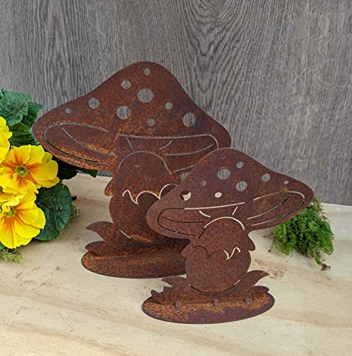terracotta-toepfe-de Pilze 2er Set 20 cm hoch u.15 cm hoch aus Metall Edelrost Rost Wald Deko Garten Herbst von terracotta-toepfe-de