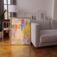 Buntes Huhn Aquarell Kunstdruck Cottagecore Küchendeko von terracottanoon