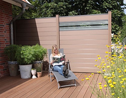 WPC/BPC Sichtschutzzaun terrabraun 4 Zäune inkl. 5 Pfosten und Motivverglasung Sichtschutz Gartenzaun Zaun terrasso von terrasso