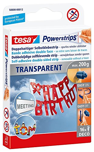 tesa Powerstrips® DECO Klebestreifen, max. 200 g, transparent, UV-beständig, spurlos wieder ablösbar (3 Packungen, DECO) von tesa®