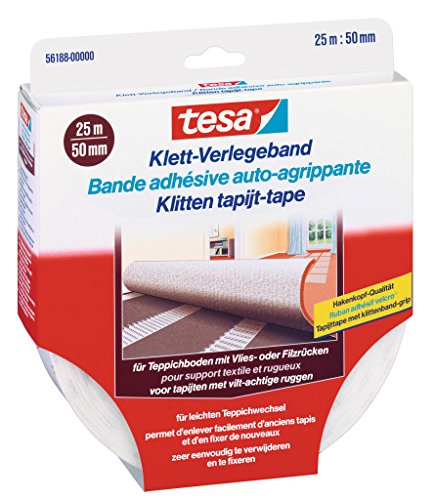 2 x tesa Klett-Verlegeband für Teppichboden je 10 mx 50mm/ 56187-00000/ Teppichverlegeband/ auch für Feuchträume und Fußbodenheizung von tesa SE