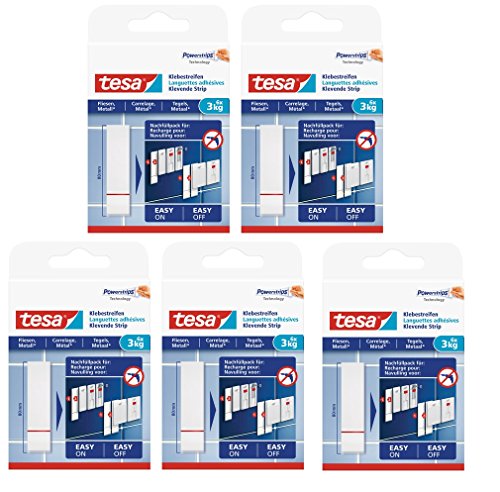 30 tesa Klebestreifen zum Befestigen auf Fliesen und Metall, 3 kg Halteleistung (3kg | 5er Set) von tesa