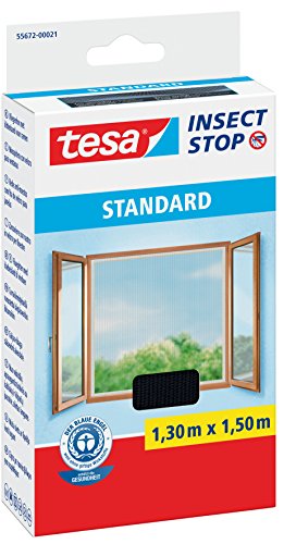 Tesa Fliegengitter für Standard-Fenster, weiß, leicht, 1,5 m x 1,8 m 1,3m:1,5m / 6er Pack Schwarz von tesa