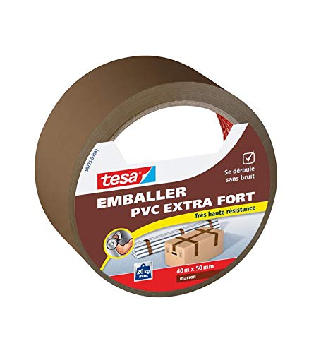 TESA 4042448337665 Klebeband, PVC, extra stark, 40 m x 50 mm, Braun, Grau, Ø 5,5/32 x 58 mm von tesa