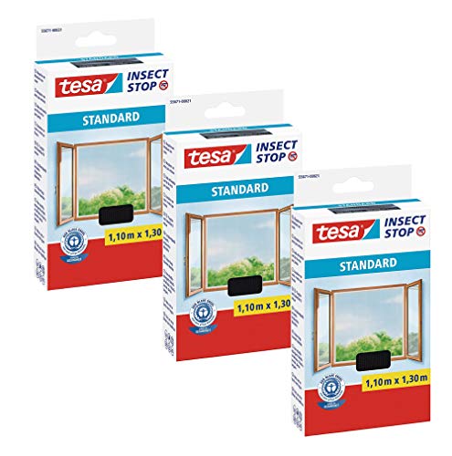TESA Insect Stop STANDARD Fliegengitter für Fenster - Insektenschutz zuschneidbar - Mückenschutz ohne Bohren (3 Stück) von tesa