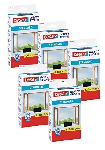 TESA Insect Stop STANDARD Fliegengitter für Fenster - Insektenschutz zuschneidbar - Mückenschutz ohne Bohren (5 Stück) von tesa