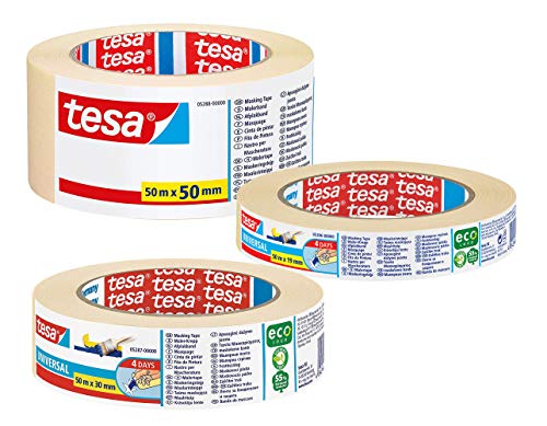 TESA Malerband UNIVERSAL - Vielseitiges Klebeband für Malerarbeiten ohne Lösungsmittel - Mittel (schmal, mittel & breit) von tesa