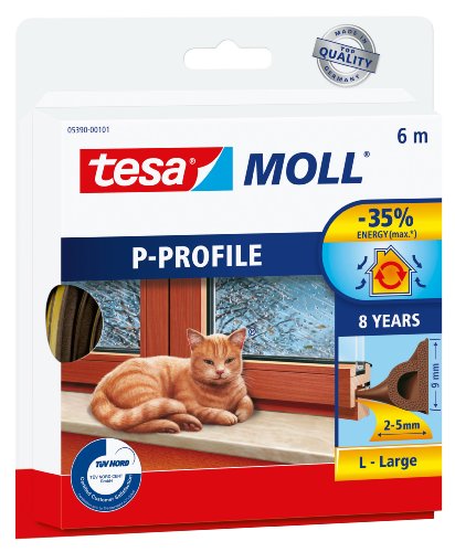 Tesa 05390-00111-00 Gummidichtung für Fenster und Türen, P-Profil, Braun von tesa