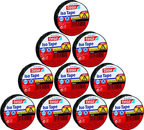 Tesa 56192 Iso Tape Isolierband für Elektrik 10 m x 15 mm, schwarz, 10er Vorteilspack von tesa