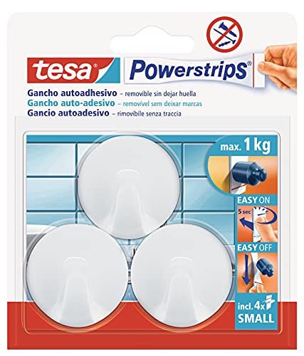 Tesa 57577–00001–01 Powerstrips, klein, selbstklebend, rund, weiß von tesa